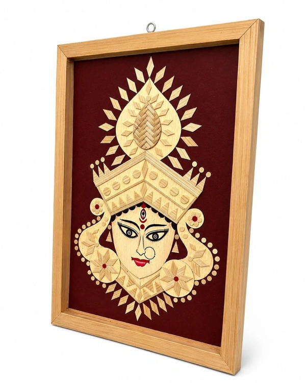 Divine Maa Durga - Handmade Bamboo Wall Art | Spiritual Home Decor | Framed Durga Maa Painting | Eco-Friendly Natural Artwork