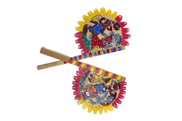 Beautiful Handcrafted Bamboo Hand Fan – Handpainted Traditional for Cultural Décor & Gifting pack 2 - Multi