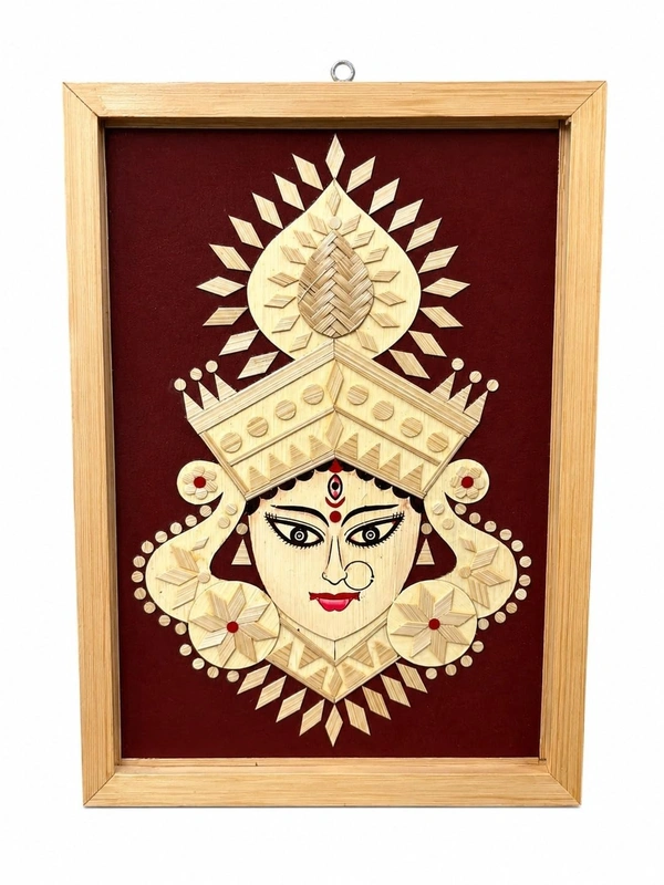Divine Maa Durga - Handmade Bamboo Wall Art | Spiritual Home Decor | Framed Durga Maa Painting | Eco-Friendly Natural Artwork