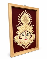 Divine Maa Durga - Handmade Bamboo Wall Art | Spiritual Home Decor | Framed Durga Maa Painting | Eco-Friendly Natural Artwork