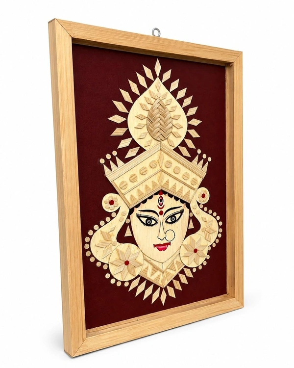 Divine Maa Durga - Handmade Bamboo Wall Art | Spiritual Home Decor | Framed Durga Maa Painting | Eco-Friendly Natural Artwork
