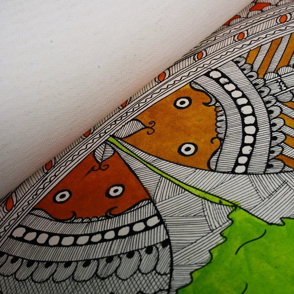 Dancing Fish: A Symphony of Colors | Unframed Madhubani Painting 32.2 x 24.2 inches - 32.2 x 24.2 inches