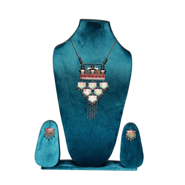 Timeless Beauty Traditional Oxidized Silver Necklace Set – Stylish Ethnic jewellery for Women - Freesize