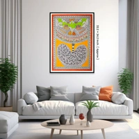 Dancing Fish: A Symphony of Colors | Unframed Madhubani Painting 32.2 x 24.2 inches - 32.2 x 24.2 inches