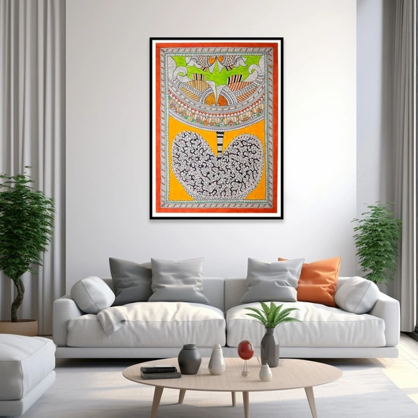 Dancing Fish: A Symphony of Colors | Unframed Madhubani Painting 32.2 x 24.2 inches - 32.2 x 24.2 inches