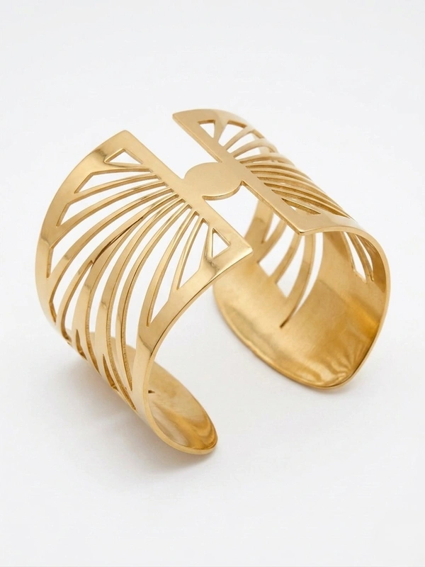 Gold-Toned Criss Cross Cuff Bracelet for Women | Textured Wide Open Bangle | Bold Statement Fashion Jewelry - Golden