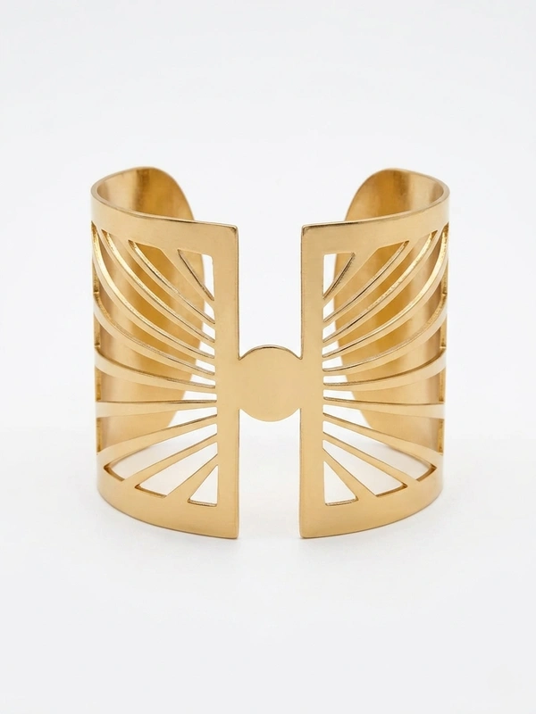 Gold-Toned Criss Cross Cuff Bracelet for Women | Textured Wide Open Bangle | Bold Statement Fashion Jewelry - Golden