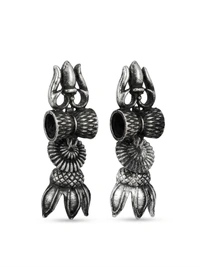 Oxidised German Silver Trishool Drop Earrings for Women | Traditional Tribal Antique Finish Dangle - Silver