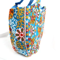 Royal Looking Cotton Traditional Ethnic Rajasthani Jaipuri Embroidered Hand bag/Purse for Girls Women (Sky Elephant) - 18x10x5 inch