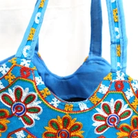 Royal Looking Cotton Traditional Ethnic Rajasthani Jaipuri Embroidered Hand bag/Purse for Girls Women (Sky Elephant) - 18x10x5 inch