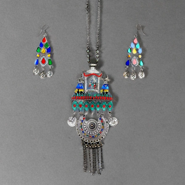 Timeless Beauty Traditional Oxidized Silver Necklace Set – Stylish Ethnic jewellery for Women