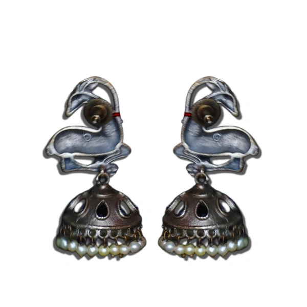"Majestic Deer Oxidized Jhumka Earrings – A Blend of Tradition & Elegance"