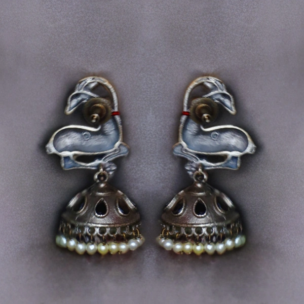 "Majestic Deer Oxidized Jhumka Earrings – A Blend of Tradition & Elegance"