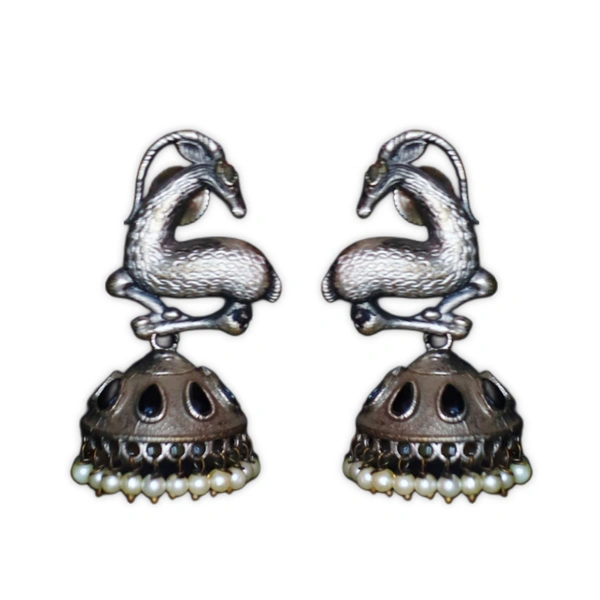 "Majestic Deer Oxidized Jhumka Earrings – A Blend of Tradition & Elegance"
