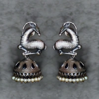 "Majestic Deer Oxidized Jhumka Earrings – A Blend of Tradition & Elegance"