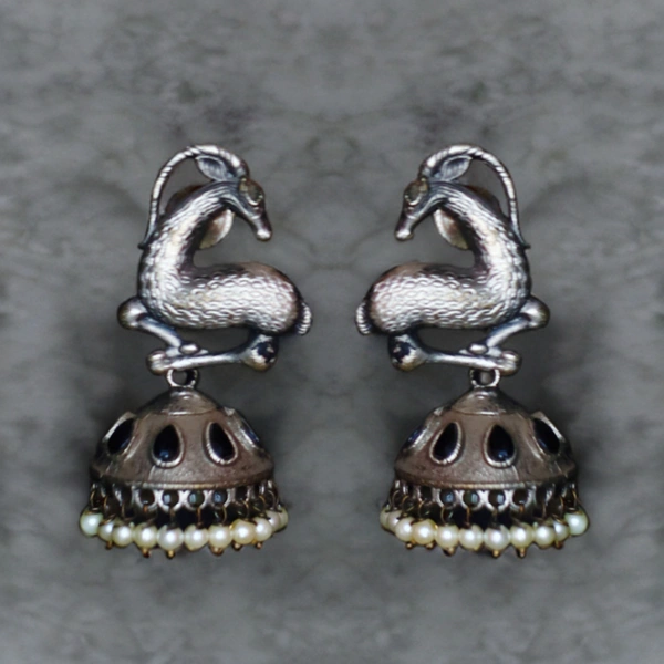 "Majestic Deer Oxidized Jhumka Earrings – A Blend of Tradition & Elegance"