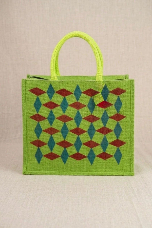 PALAK SAXENA spacious Jute Bag with Zipper Closure, Full Size and Large Handles,MultiPurpose Jute Bag for Office/College/School,Tiffin,Shopping Eco-Friendly Bag For Men,Women and Kids (Green) - GREEN