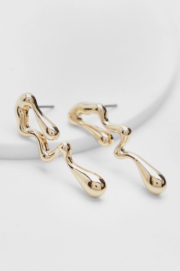 Minimalist Liquid Drop Stud Earrings for Women | Irregular Water-Inspired Geometric Design | Trendy Fluid Style Statement Fashion Jewelry - Golden