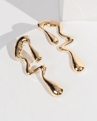 Minimalist Liquid Drop Stud Earrings for Women | Irregular Water-Inspired Geometric Design | Trendy Fluid Style Statement Fashion Jewelry - Golden
