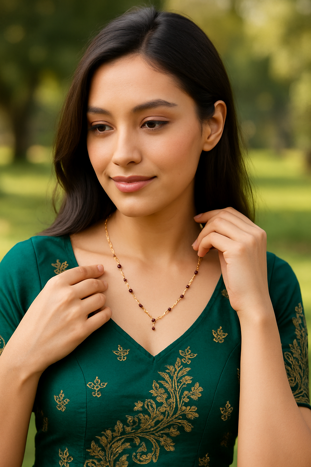 Gold AD Rose Pink Diamonds Necklace