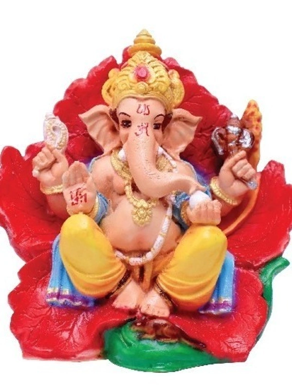 LEAF GANAPATHY STATUE POLY RESIN MATERIAL ITEM CODE- BB914C - 7 INCH X6 INCH, MULTICOLOUR