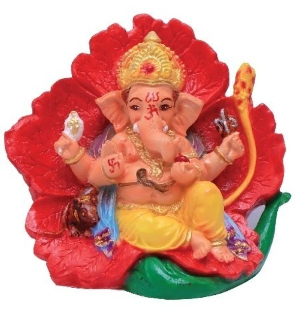 LEAF GANAPATHY STATUE POLY RESIN MATERIAL ITEM CODE- BB915C - 5 INCH X 5 INCH, MULTICOLOUR