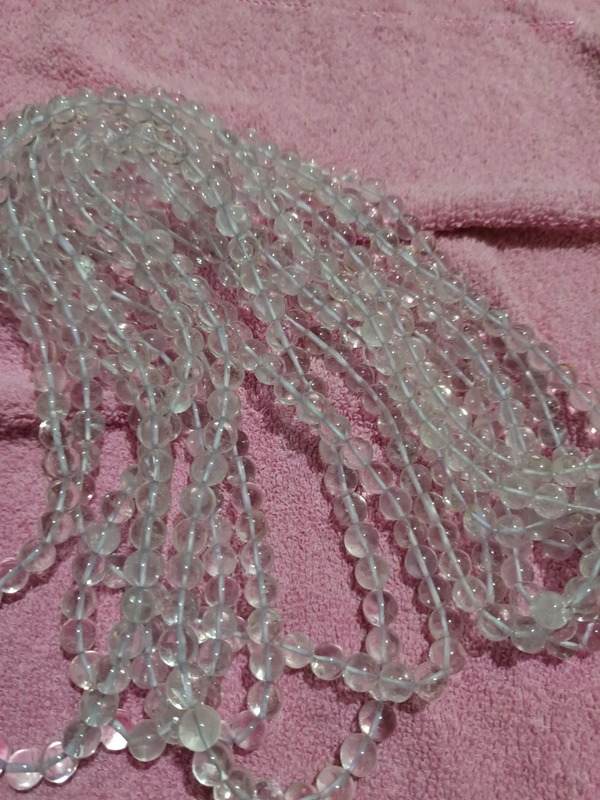 9mm CLEAR QUARTZ SPADIKA MALA 108+1 BEADS FIRST QUALITY - SLIGHTLY SMOKY