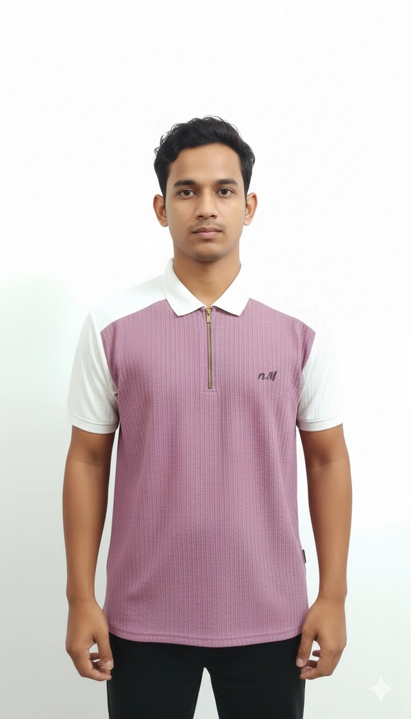 GENERIC Stylish pink & White Half-Zip Polo T-Shirt for Men