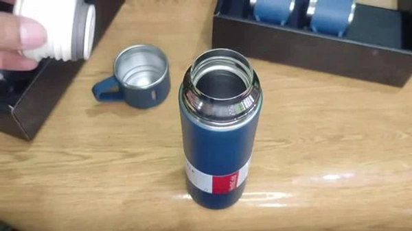 STAINLESS STEEL VACUUM FLASK SET WITH 3 STEEL CUPS COMBO FOR COFFEE HOT DRINK AND COLD WATER FLASK IDEAL GIFTING TRAVEL FRIENDLY LATEST FLASK BOTTLE. (500ML) - 500ml Flask, Kashmir Blue