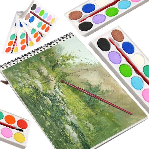 Painting Water Color Kit - 12 Shades and Paint Brush (1Pcs )