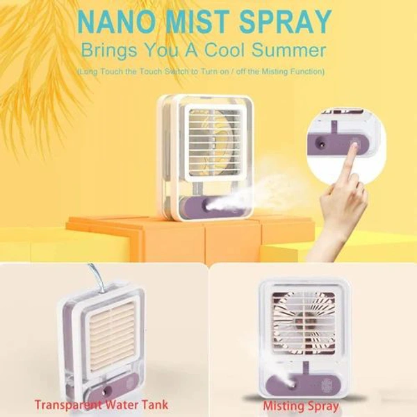 Rechargeable Battery Operated Mini USB Fan With Mist Water Spray Mini Cooler With LED Light - Macaroni and Cheese