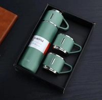 STAINLESS STEEL VACUUM FLASK SET WITH 3 STEEL CUPS COMBO FOR COFFEE HOT DRINK AND COLD WATER FLASK IDEAL GIFTING TRAVEL FRIENDLY LATEST FLASK BOTTLE. (500ML) - 500ml Flask, Summer Green