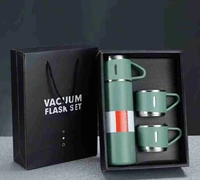 STAINLESS STEEL VACUUM FLASK SET WITH 3 STEEL CUPS COMBO FOR COFFEE HOT DRINK AND COLD WATER FLASK IDEAL GIFTING TRAVEL FRIENDLY LATEST FLASK BOTTLE. (500ML) - 500ml Flask, Summer Green
