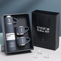 STAINLESS STEEL VACUUM FLASK SET WITH 3 STEEL CUPS COMBO FOR COFFEE HOT DRINK AND COLD WATER FLASK IDEAL GIFTING TRAVEL FRIENDLY LATEST FLASK BOTTLE. (500ML) - 500ml Flask, Gray