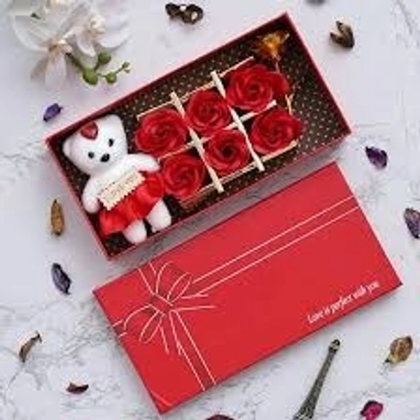"Romantic Bliss: Adorable Teddy & 12 Luxury Artificial Roses Gift Set" - FREE SIZE