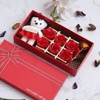 "Romantic Bliss: Adorable Teddy & 12 Luxury Artificial Roses Gift Set" - FREE SIZE