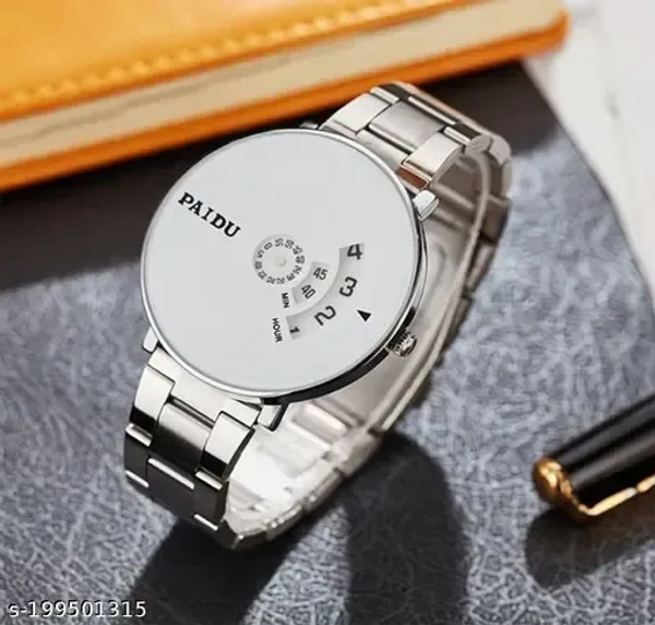 PAIDU Stylish Rotating Dial Watch – Stainless Steel - WHITE