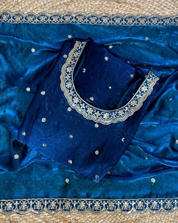 W27322 Bakrid special Rich sequence embroidery Gown + Dupata - 3XL - 46, Teal blue