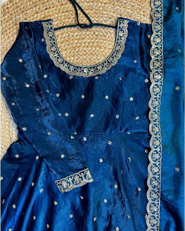 W27322 Bakrid special Rich sequence embroidery Gown + Dupata - 3XL - 46, Teal blue
