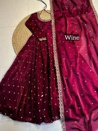 W27322 Bakrid special Rich sequence embroidery Gown + Dupata - XL-42, Wine