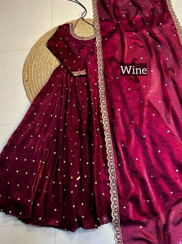 W27322 Bakrid special Rich sequence embroidery Gown + Dupata - XL-42, Wine