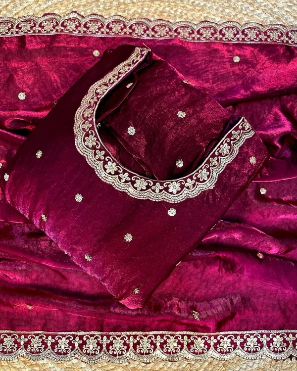 W27322 Bakrid special Rich sequence embroidery Gown + Dupata - 3XL - 46, Wine