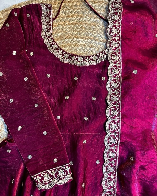 W27322 Bakrid special Rich sequence embroidery Gown + Dupata - XL-42, Wine