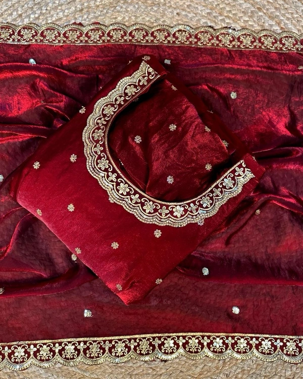 W27322 Bakrid special Rich sequence embroidery Gown + Dupata - 5XL - 50, Reddish Maroon