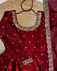 W27322 Bakrid special Rich sequence embroidery Gown + Dupata - 5XL - 50, Reddish Maroon