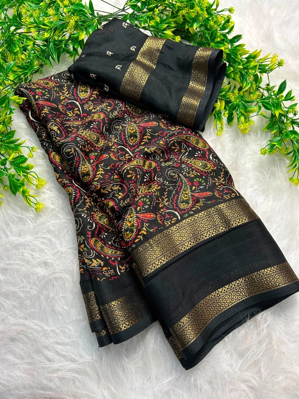 Moss Chiffon Saree With paiseley Print 