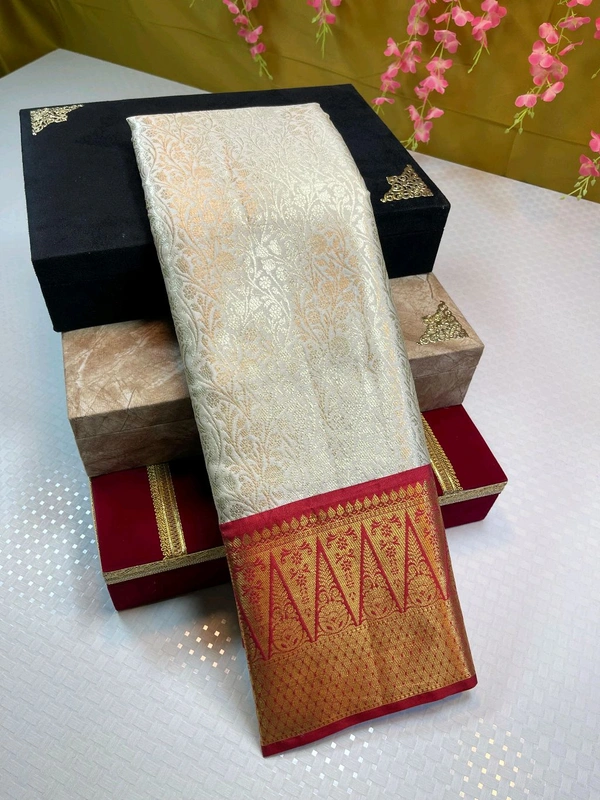B06322 Premium Soft Semi Kanchipuram Silk Saree - White