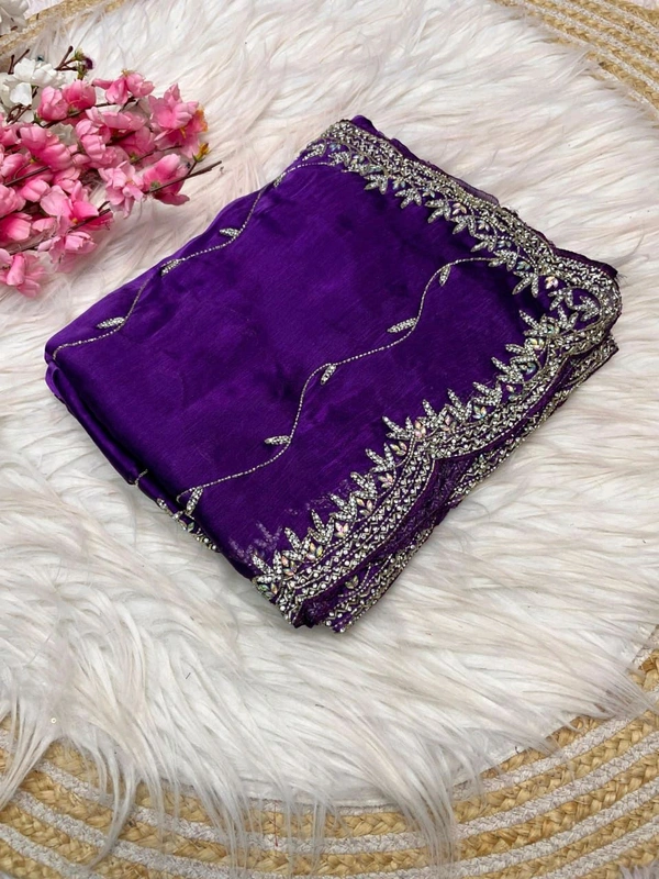 W77020 FULL hand Work Heavy embroidery Work Jimmy Choo Saree - Purple