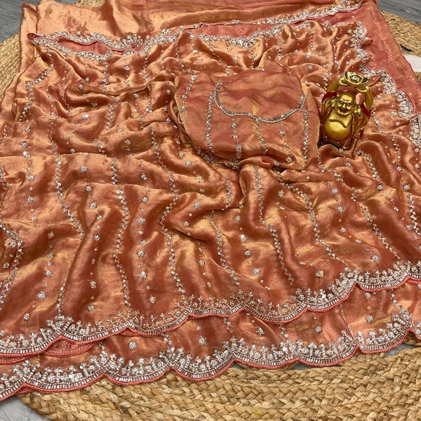 W78066 Bollywood trending Heavy Hand work space silk saree ✨ - Orange