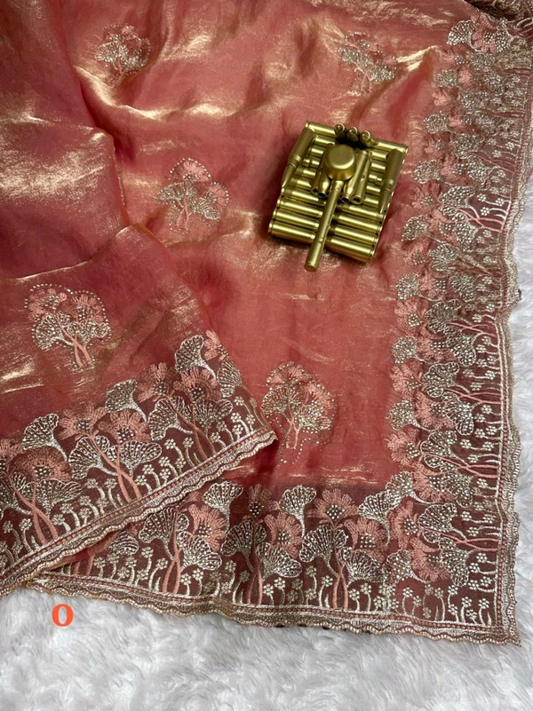 W12010 Premium space silk saree with Embroidery and zarkhan touch up 💓 - Burning Orange
